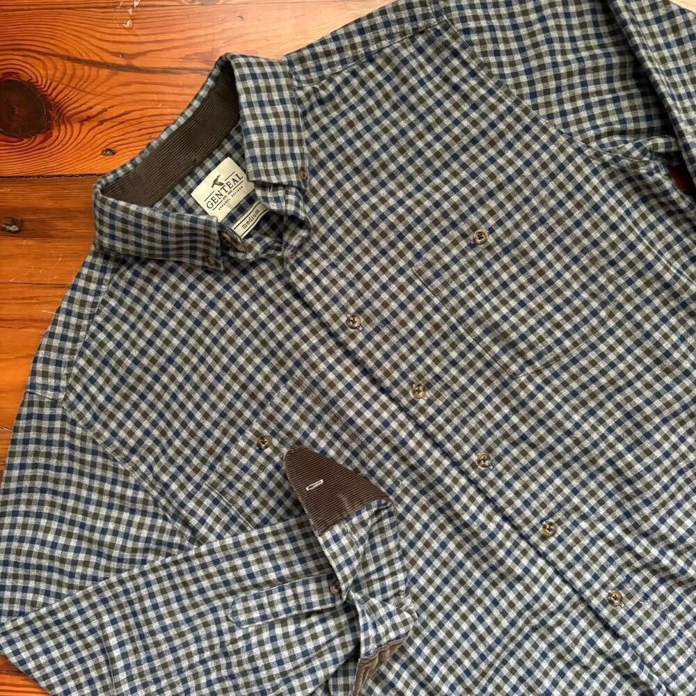 Genteal Button Down Shirt Men's Size M Plaid Cotton Green Blue Casual